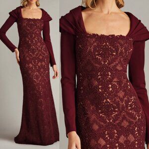 NWT Tadashi Shoji Ambar Embroidered Portrait Collar Gown Dress CGC24684L size 8